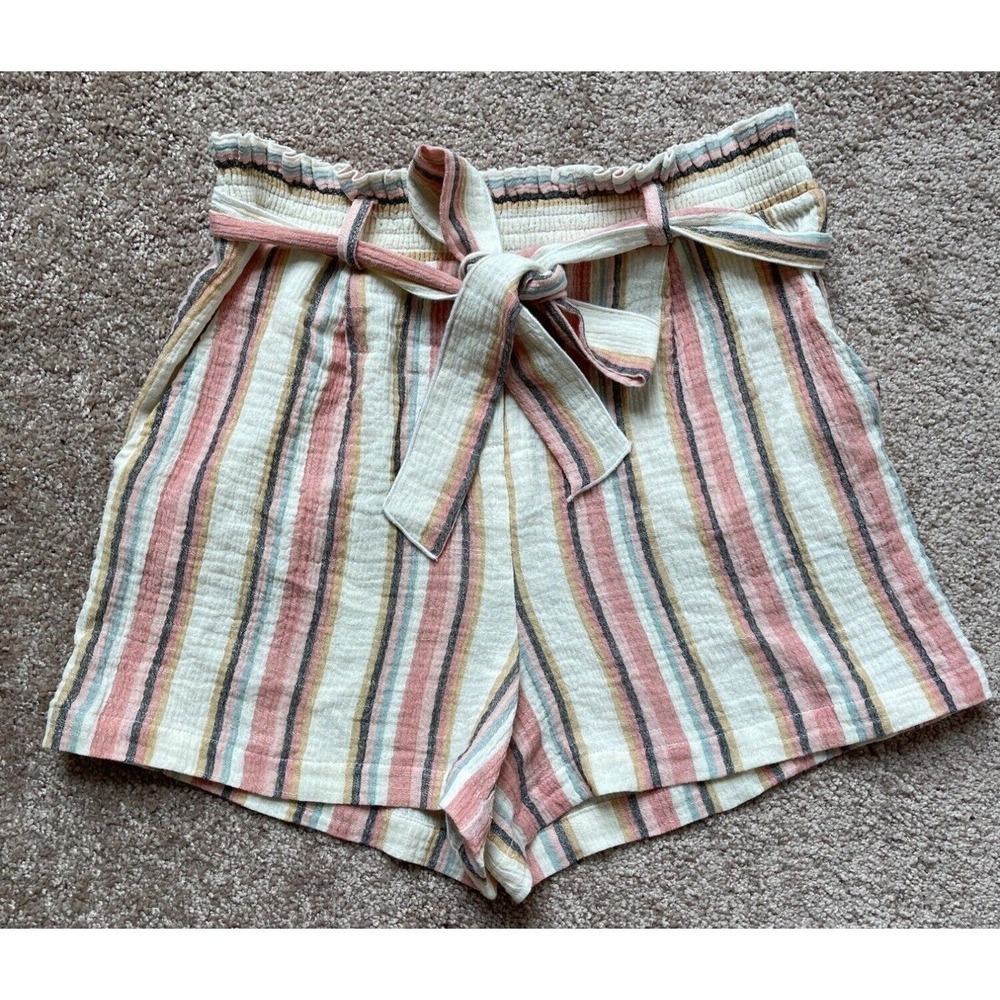 Evereve Roan & Ryan Shorts Womens Medium Beau Striped Tie Waist Belted Bohemian